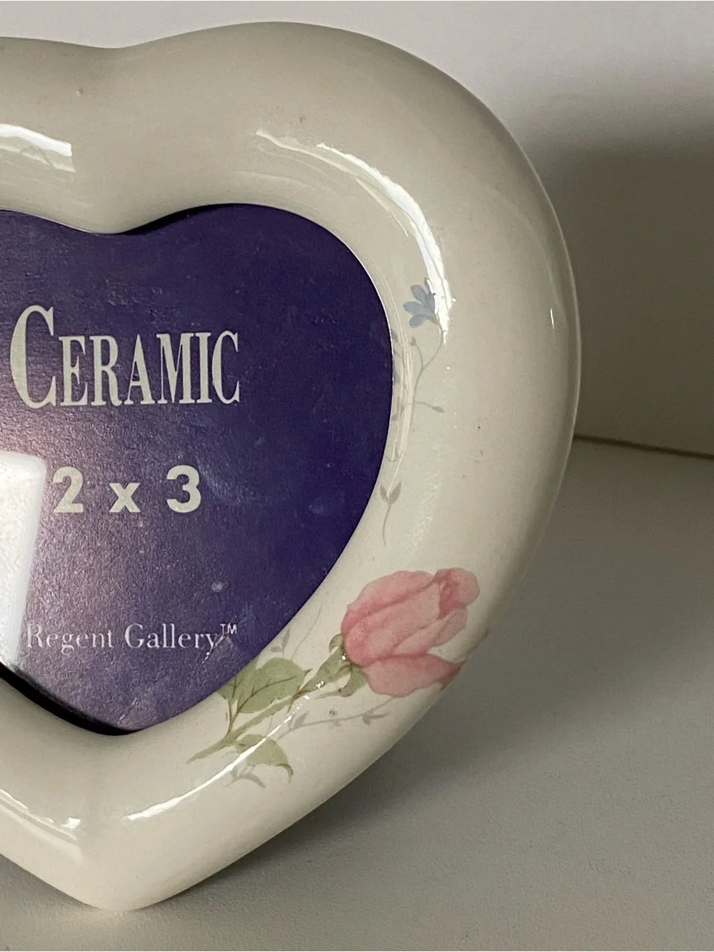 Vintage Heart Shaped Photo Frame Floral Roses Ceramic Picture Frame 3” Roses